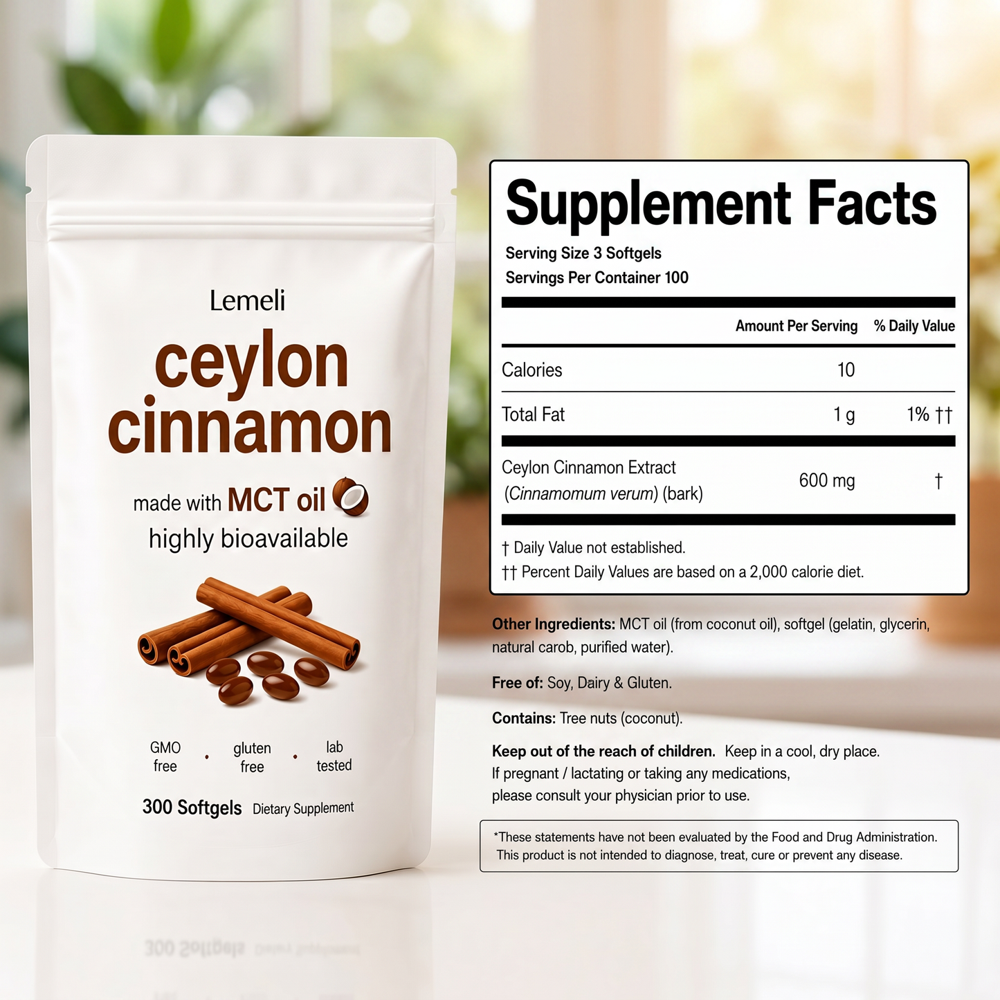 Ceylon Cinnamon 7200mg Equivalent with MCT Oil