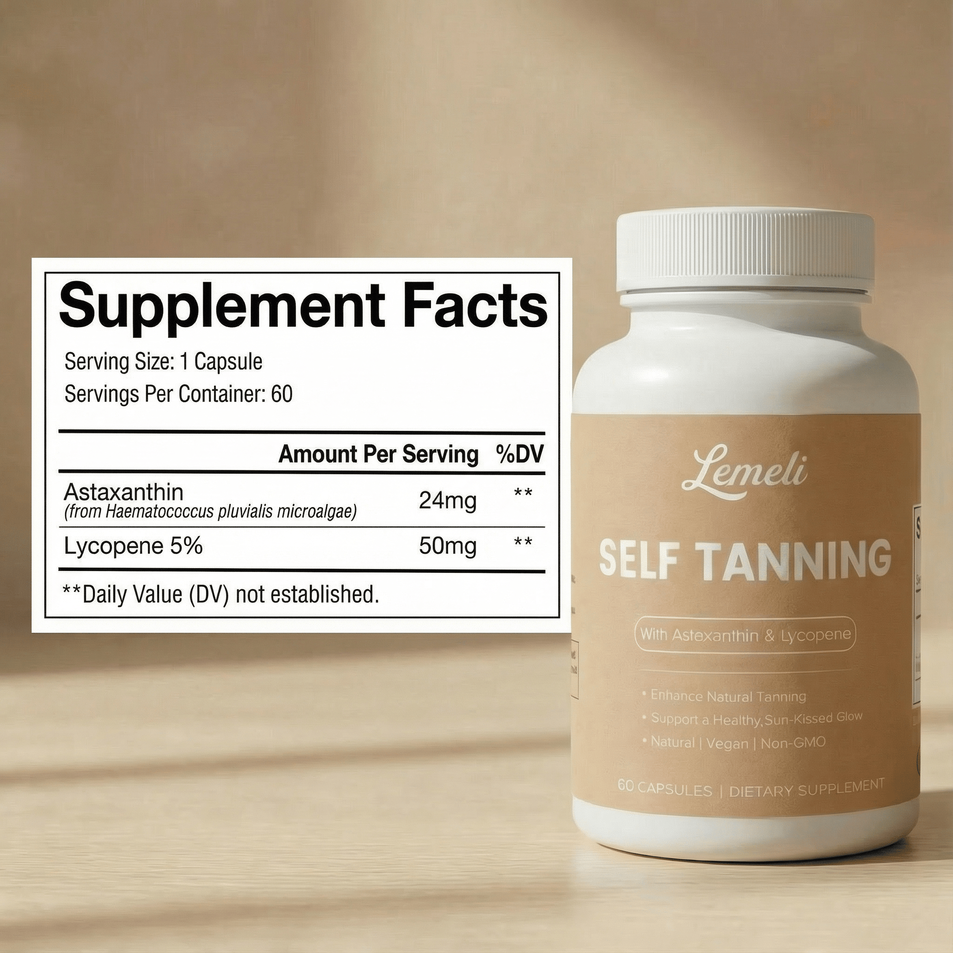 Astaxanthin + Lycopene - Self Tanning Complex - Lemeli