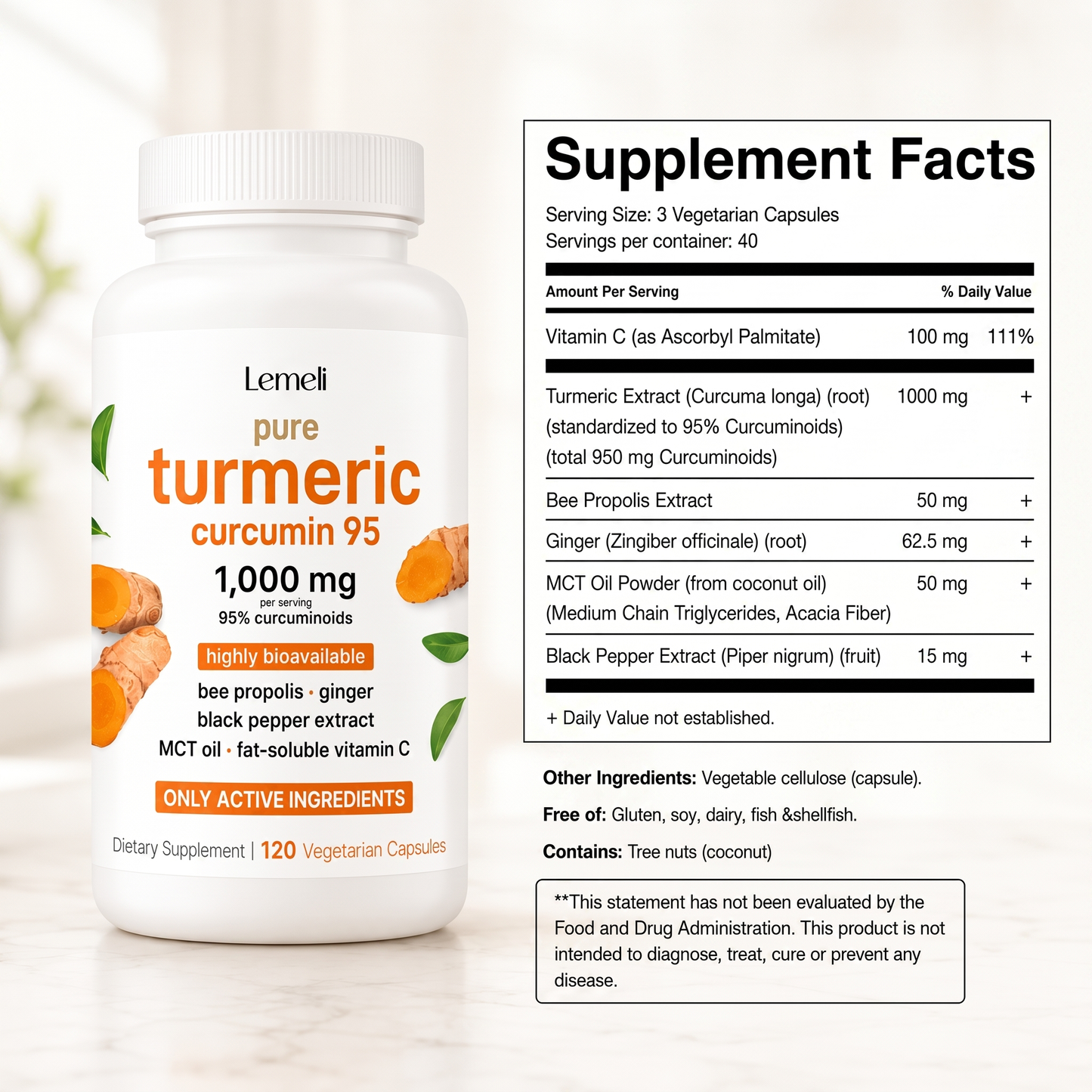 Turmeric Curcumin Herbal Complex Black Pepper & MCT Oil – 120 Capsules