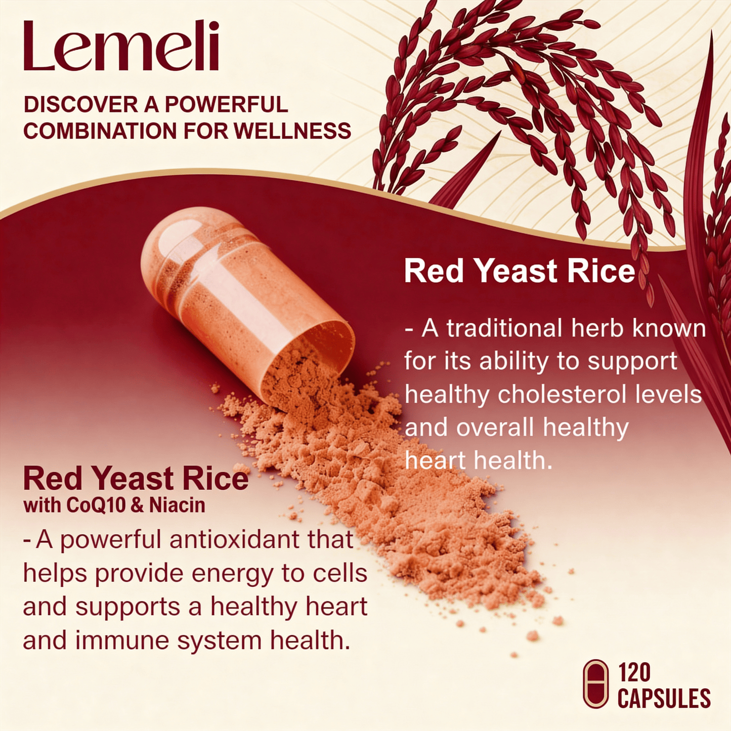 Red Yeast Rice - Ultimate Cholesterol Support & Heart Health - Lemeli